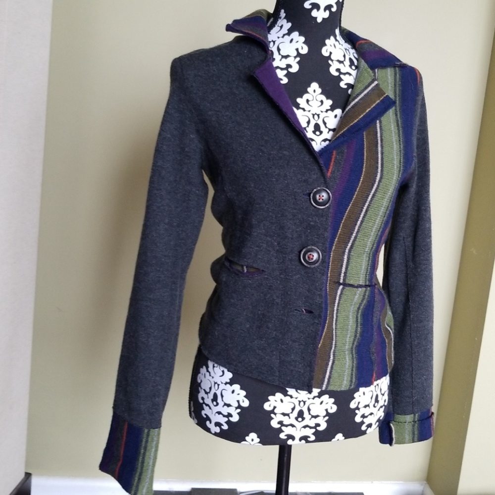 Anthropologie Gray and Multicolor Striped Sweater